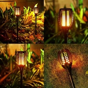 Óriás Napelemes kerti tiki fáklya 140 cm magas láng imitációs LED lámpa