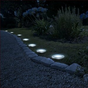 LED-es leszúrható nyomvonaljelölő szolár lámpa - kör alakú - hidegfehér