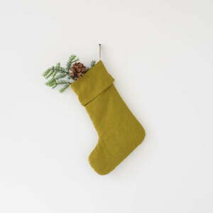 Christmas Stocking karácsonyi zöld len függődísz - Linen Tales