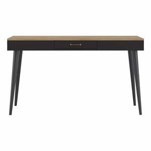 Fekete íróasztal tölgyfa dekoros asztallappal 134x59 cm - TemaHome