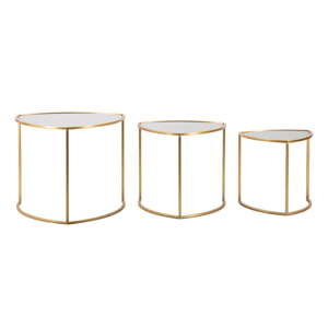 Aranyszínű kerek dohányzóasztal szett üveg asztallappal,  3 db-os ø 60 cm Triangle – Mauro Ferretti
