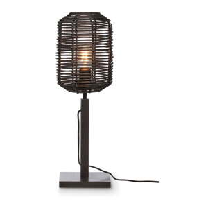 Fekete asztali lámpa rattan búrával (magasság 45 cm) Tanami – Good&Mojo