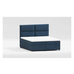 Sötétkék ágyneműtartós boxspring ágy 200x200 cm – Ropez